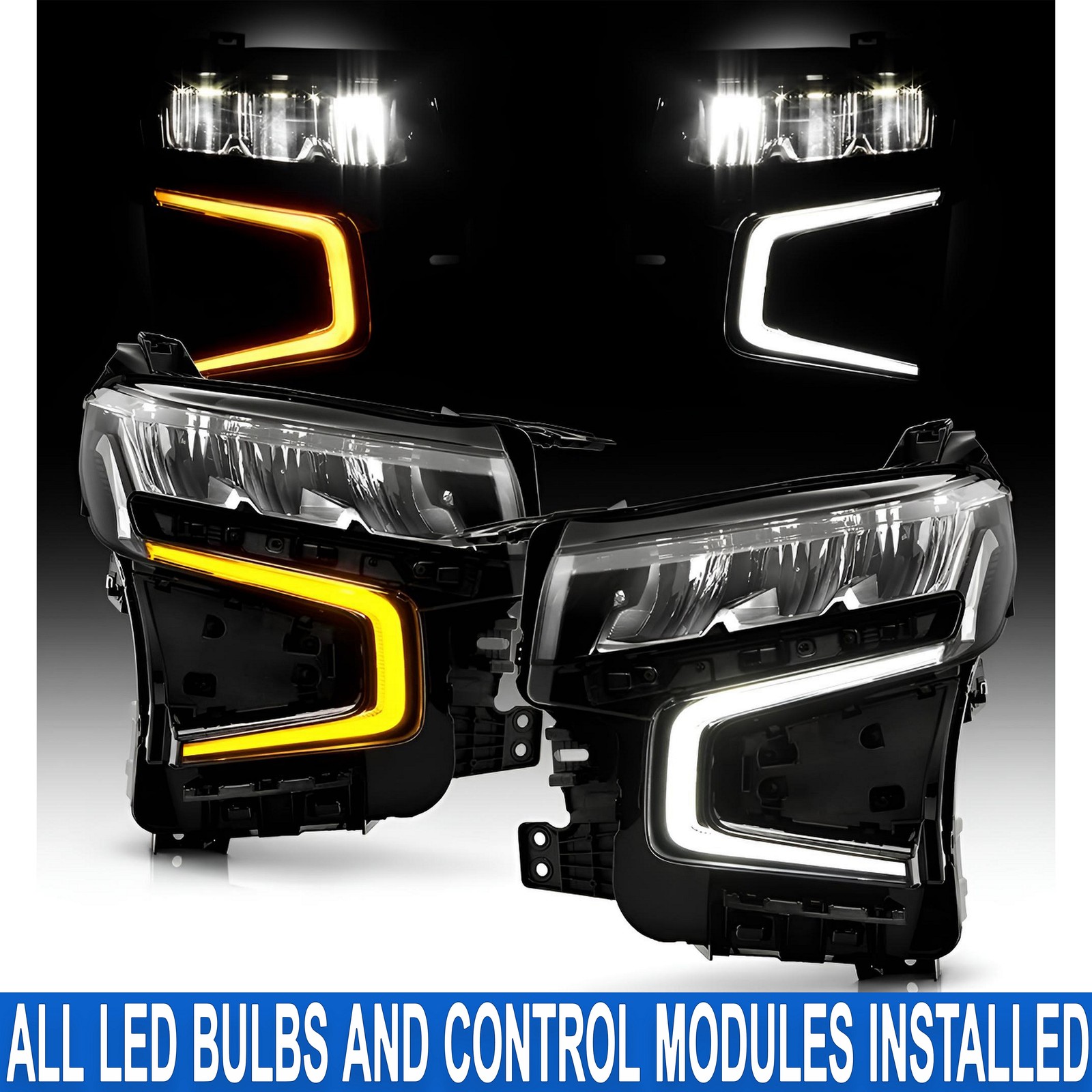 PAIR/SET Full LED DRL Headlights W/ Bulbs For Chevrolet Tahoe Suburban 2021-2024