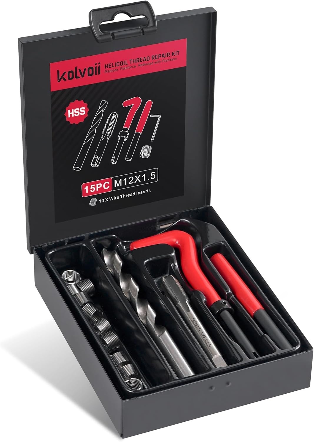 Kolvoii M12X1.5 Thread Repair Kit, Metric Helicoil Kit