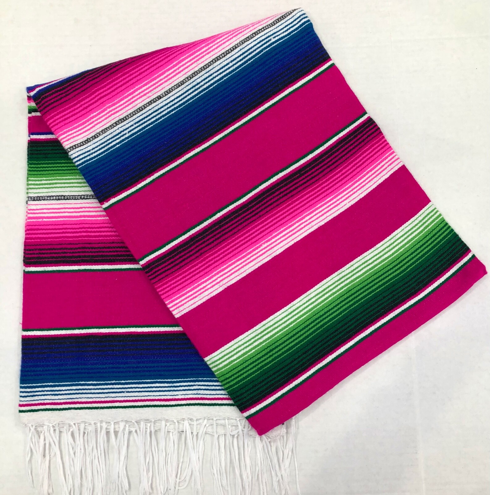 NEW Falsa Mexican Blanket Saltillo Serape Yoga Throw Made in Mexico PINK Rainbow