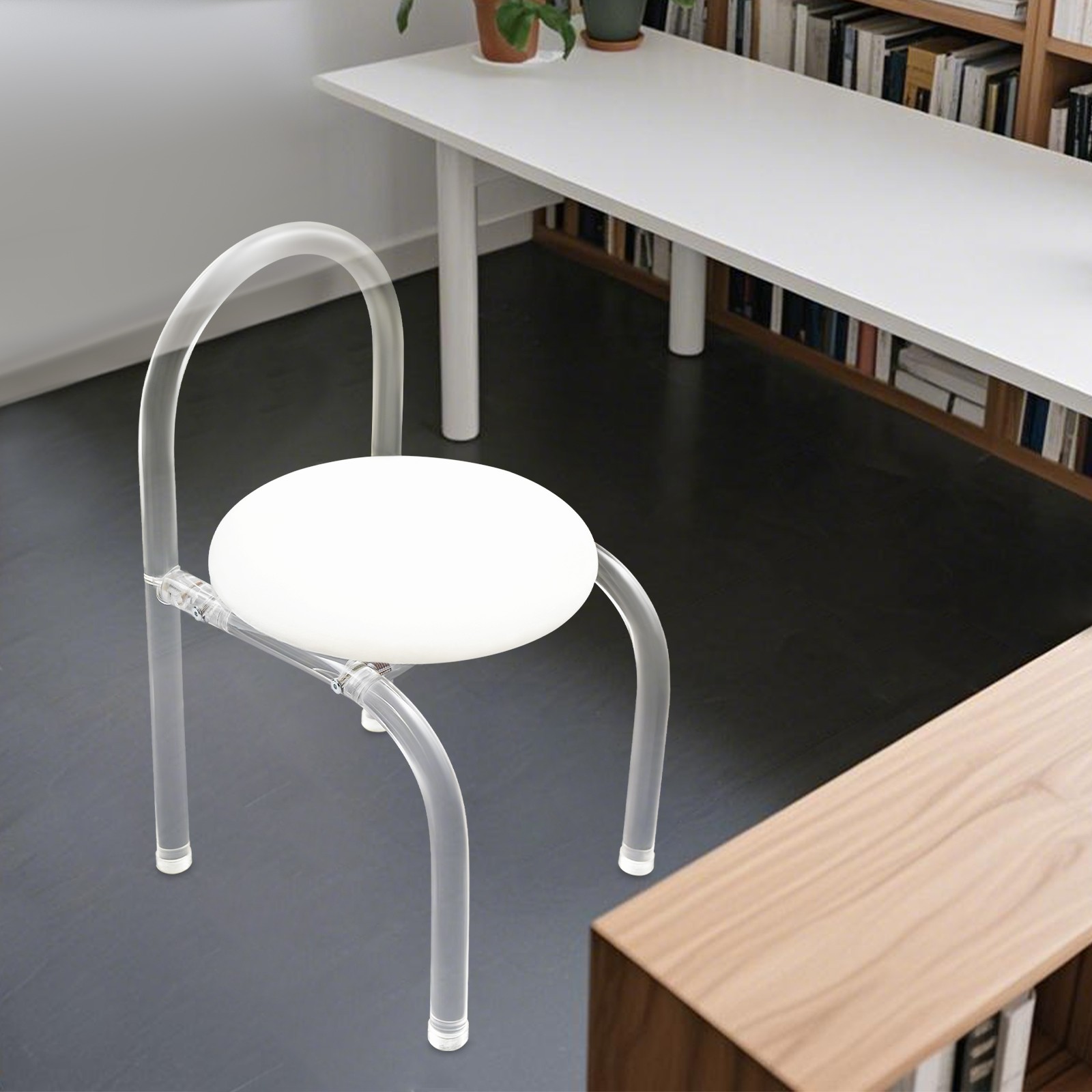 Modern Minimalist Acrylic Clear Desk Chair Makeup Chair 40*40*72cm Velvet White