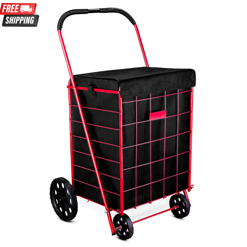 Folding Grocery Basket Cart Shopping Wheel Large Utility Laundry18"X15"X24"(BAG)