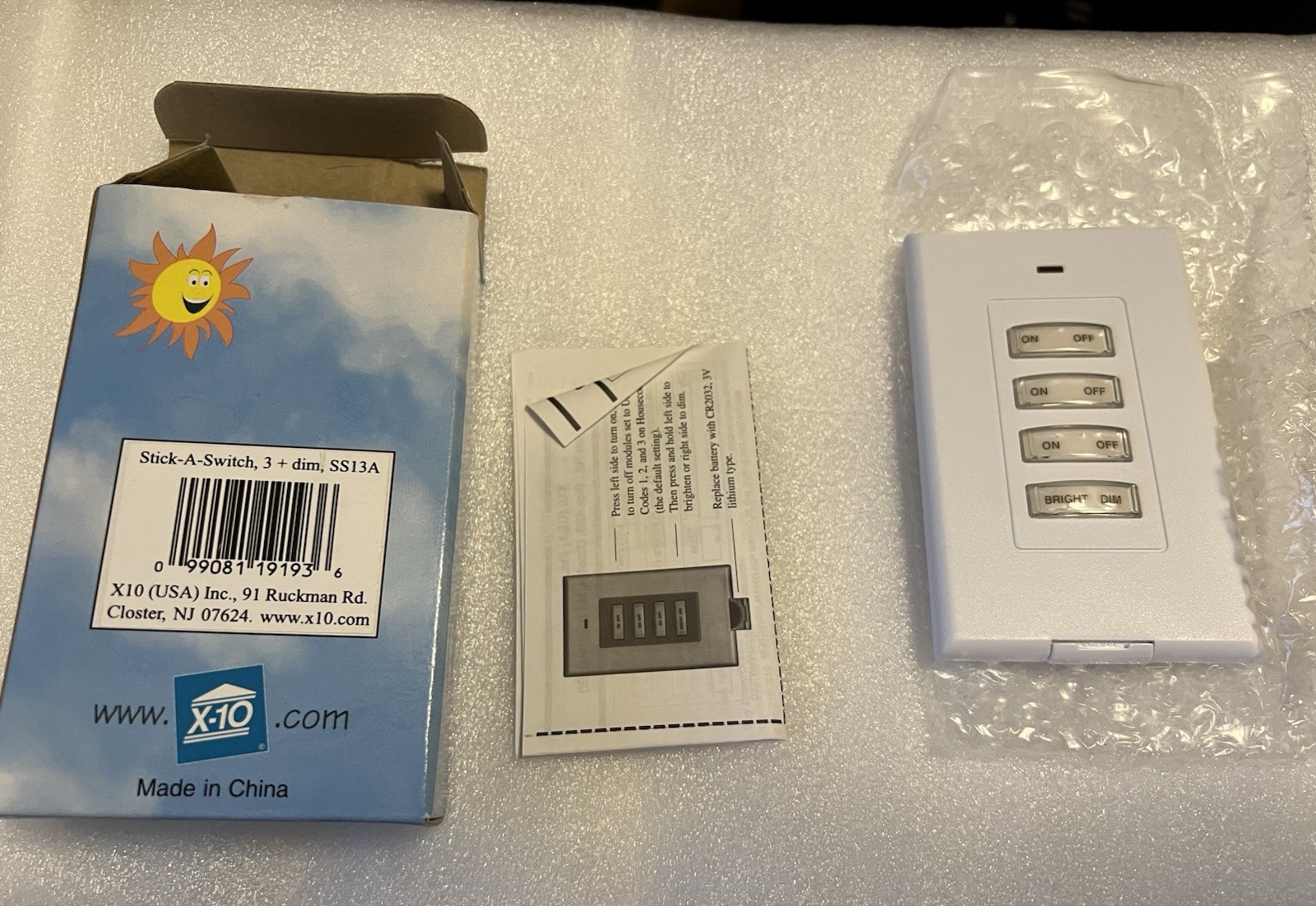 X-10 SS13A Wireless 3 Unit + Dim RF Stick-A-Switch New in Box