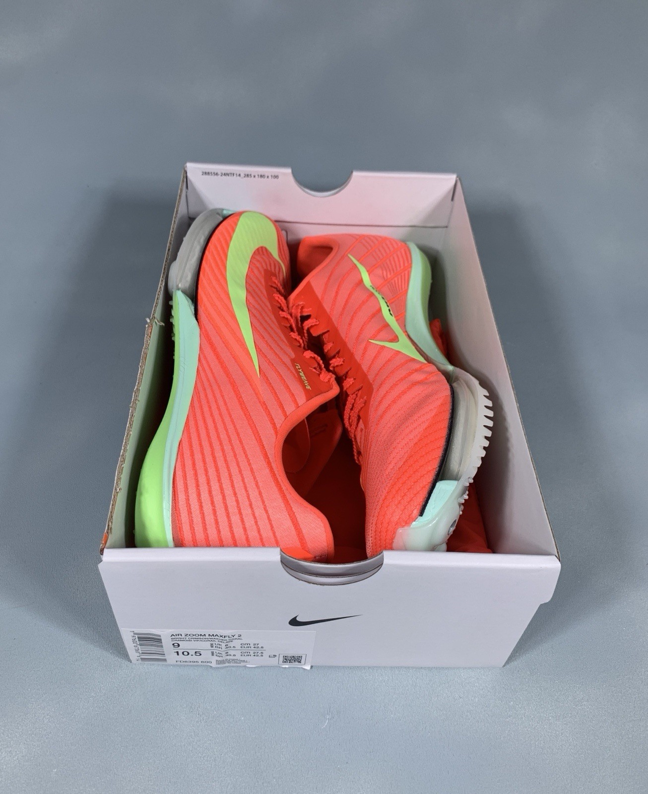 Nike Air Zoom Maxfly 2 Bright Crimson Lime Blast Track Spikes FD8395-600 Men's 9