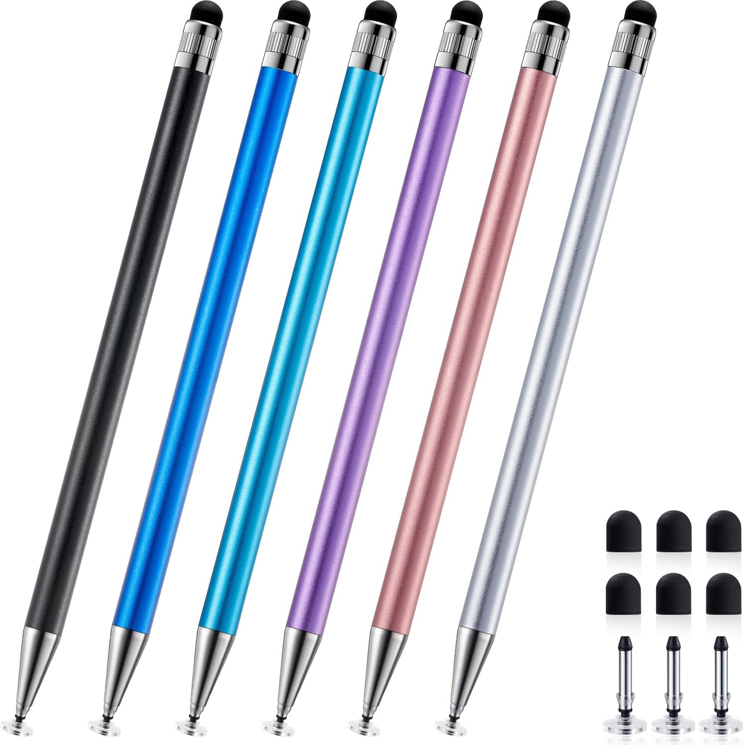 ChaoQ 2-in-1 Stylus Pen for Touchscreen, 6pcs High Sensitivity 6 Mix Color
