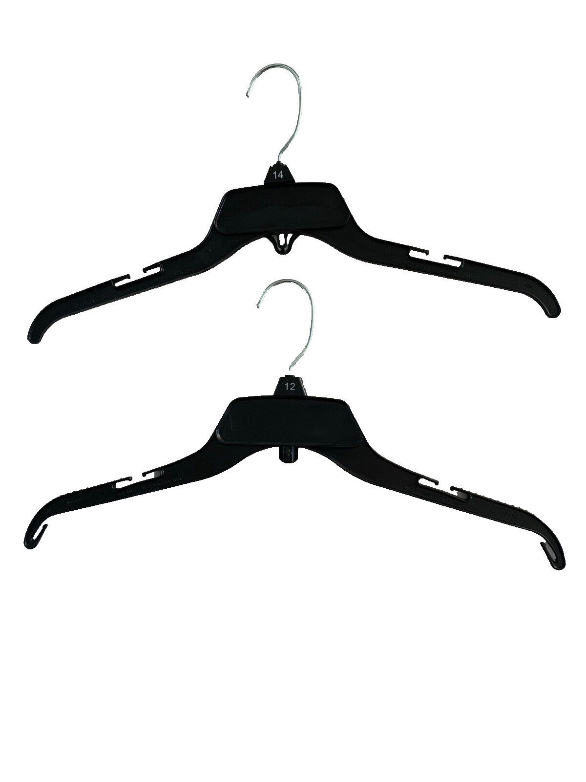 Black Plastic Hangers Metal Hooks 17" inch Shirt Blouse Dress Top - Pack of 10