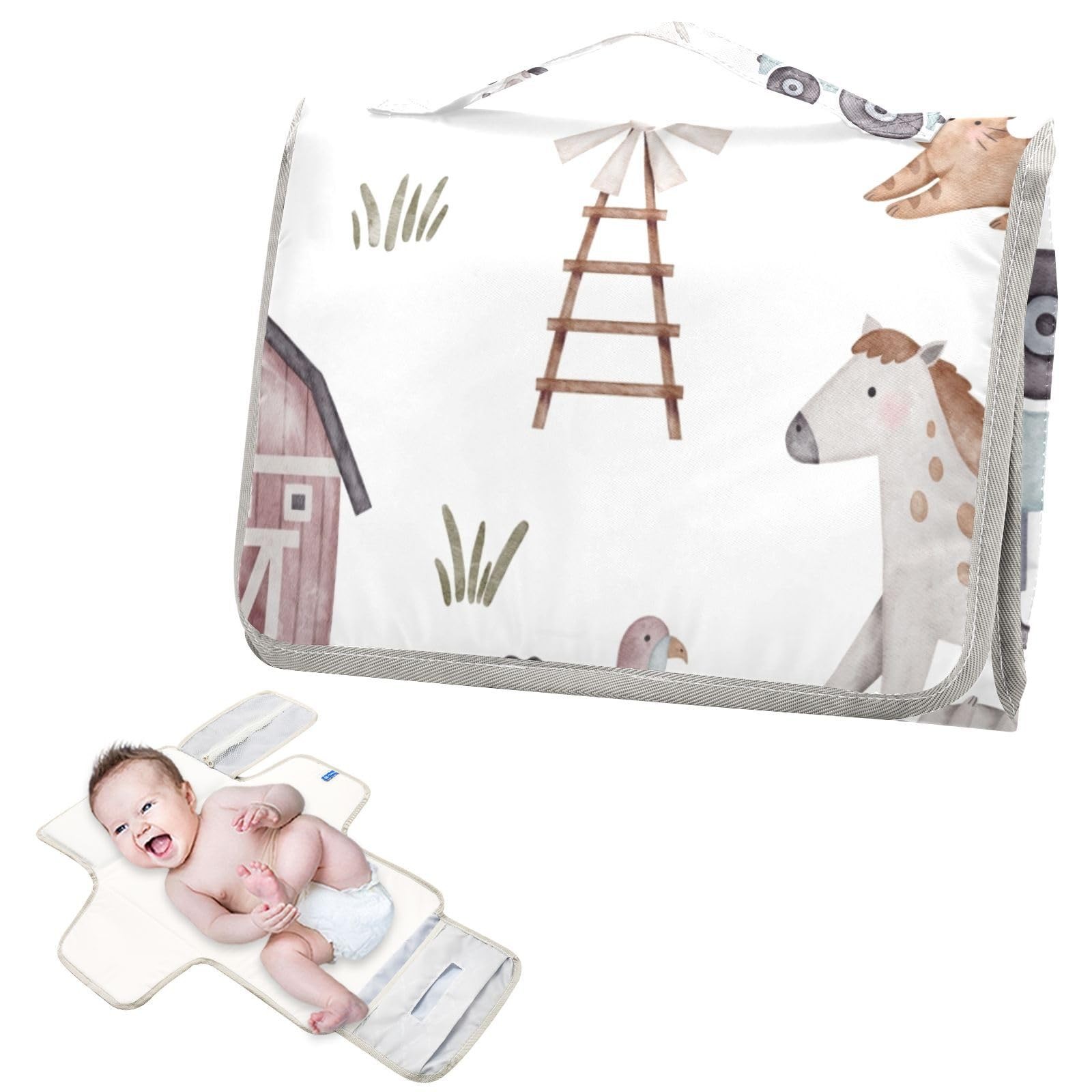 WELLDAY Farm House Animals Portable Waterproof Foldable Diaper Changing Pad