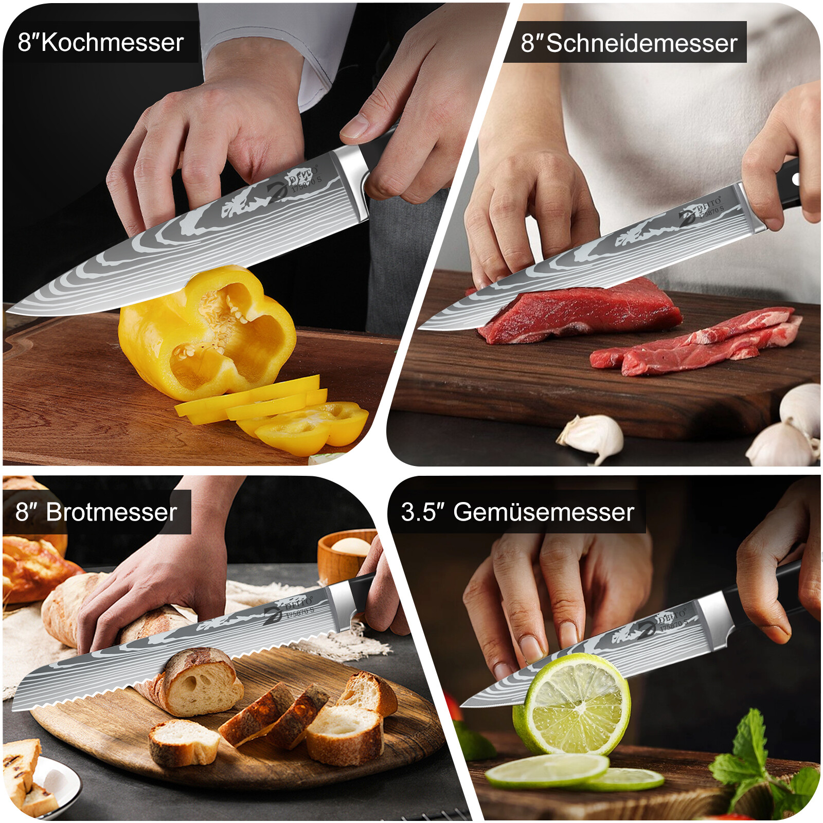 Professional Chef Knife Set 8PCS Kitchen Knife Set with Bag with Knife Sharpener