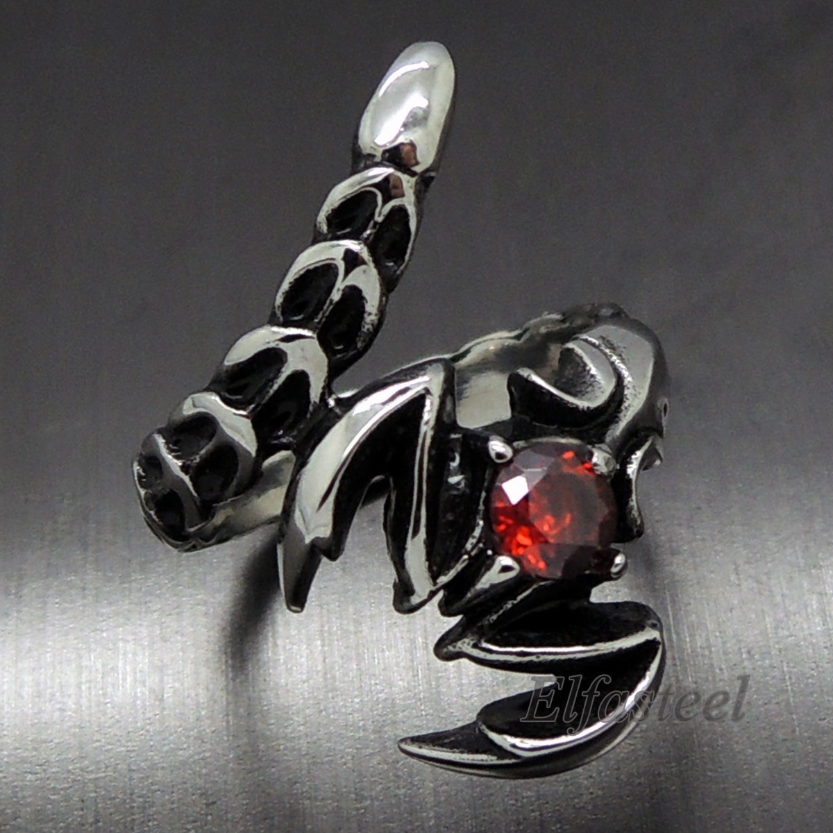 Men's Red Cubic Zirconia 316L Stainless Steel Scorpion Biker Ring