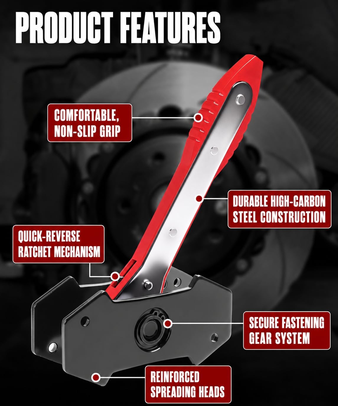 Brake Tools, Caliper Compression Tool,360° Swing Ratchet Switch Red