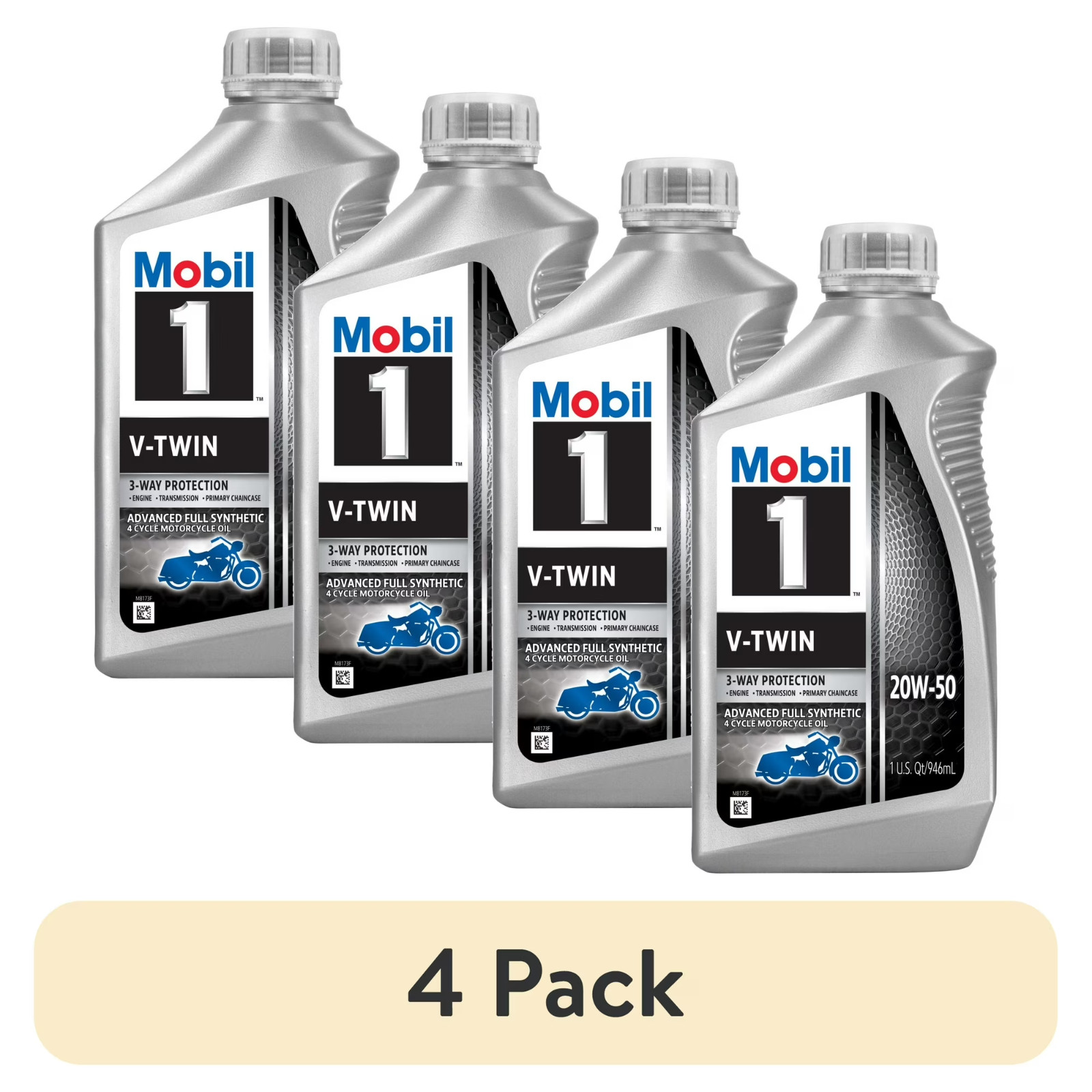 (4 pack) Mobil 1 V-Twin Full Synthetic Motorcycle Oil 20W-50, 1 Qt,Free ship