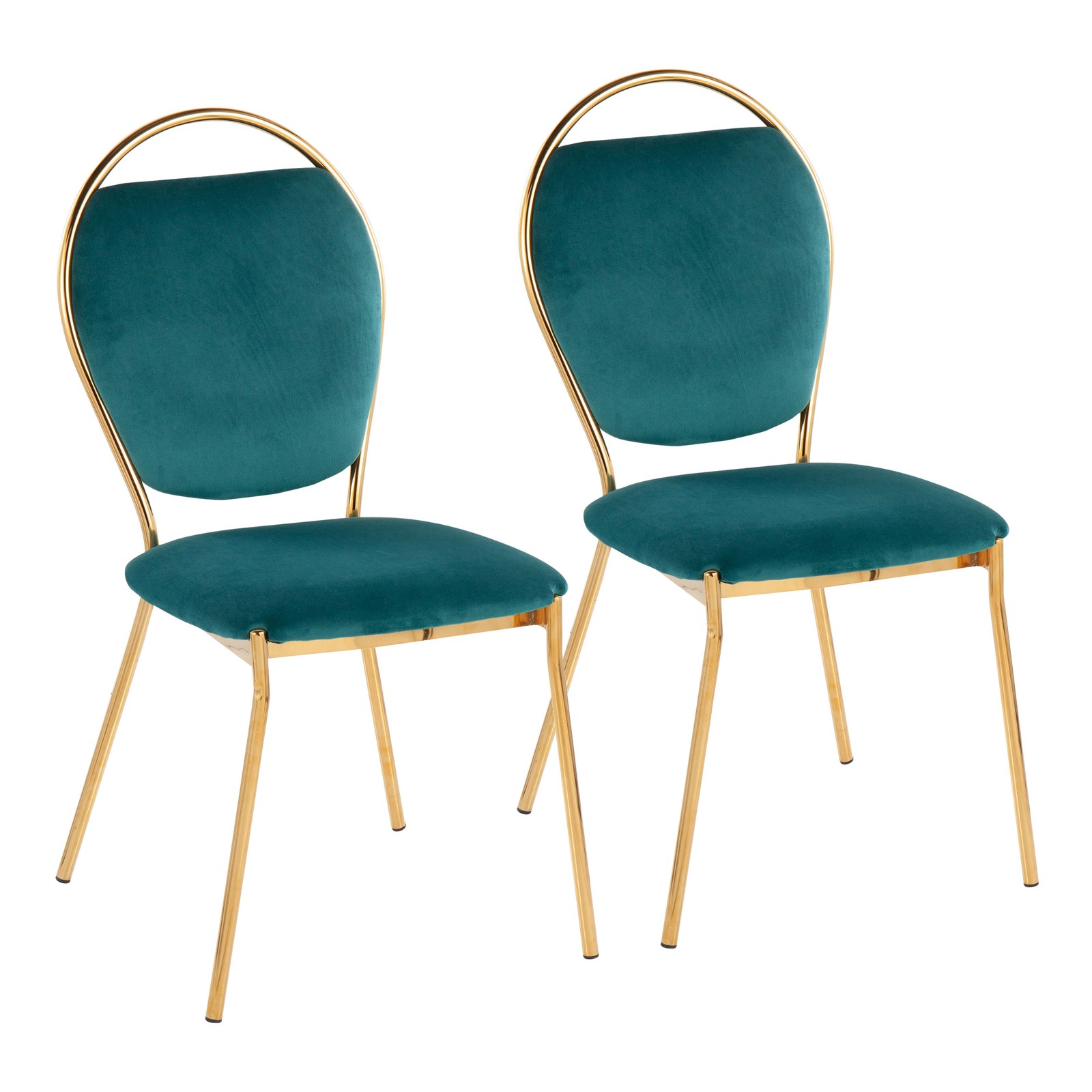 Keyhole Contemporay/Glam Dining Chair in Gold Metal and Green Velvet by  - Set