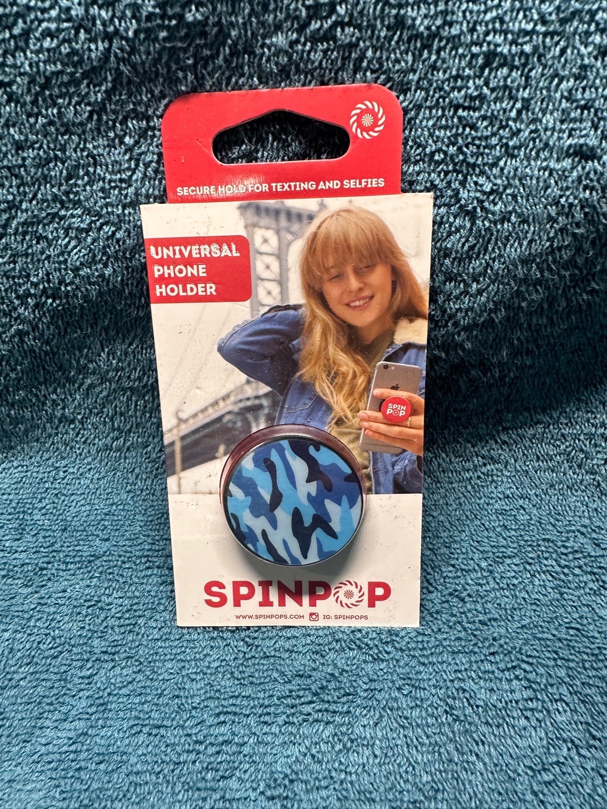 SpinPop Universal Phone Holder Blue Camo New In Pack