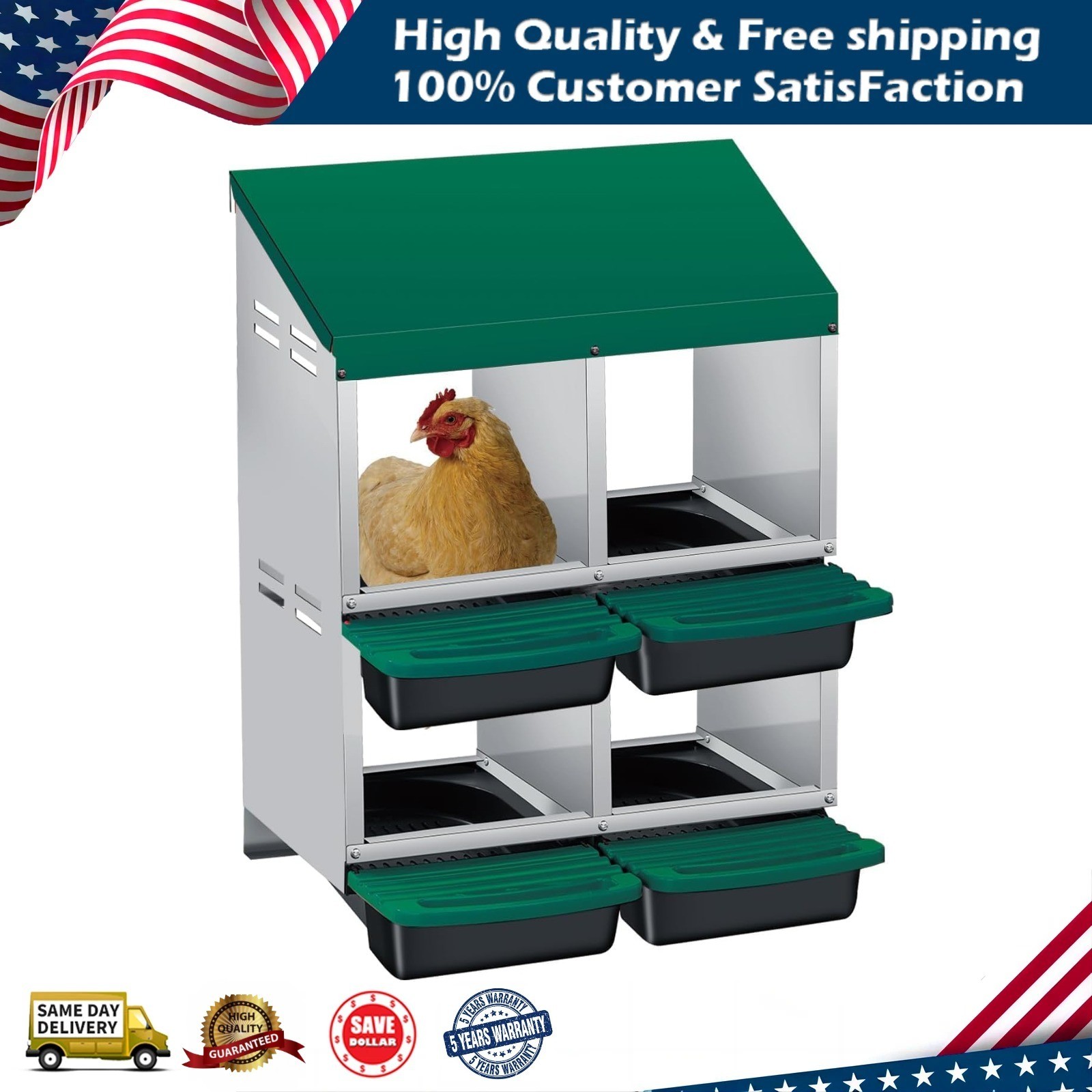 Chicken Nesting Box 4 Hole Hen Laying Box Roll Away Nesting Box for Laying Egg