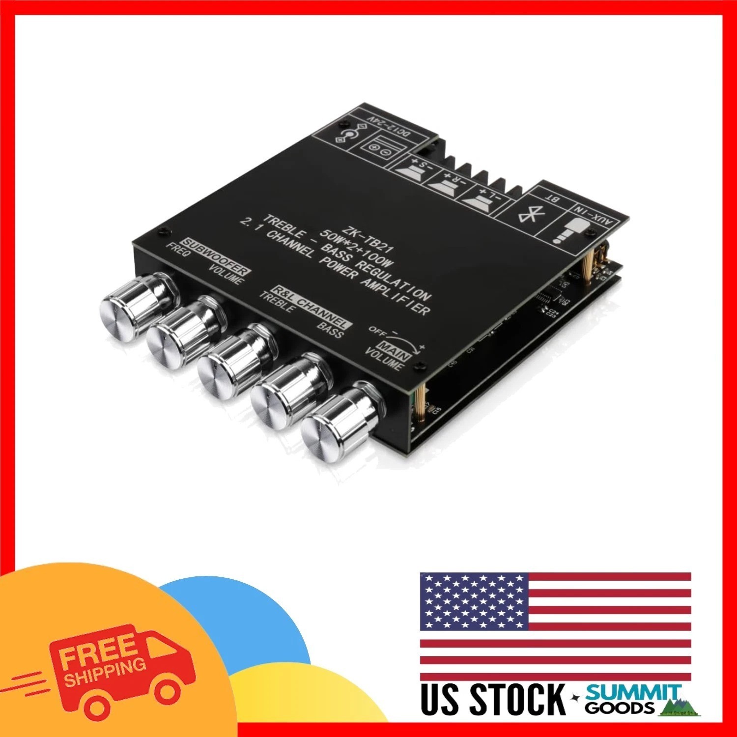 Digital Stereo Amplifier Board - 2.1 Channel with Treble and Bass Controls