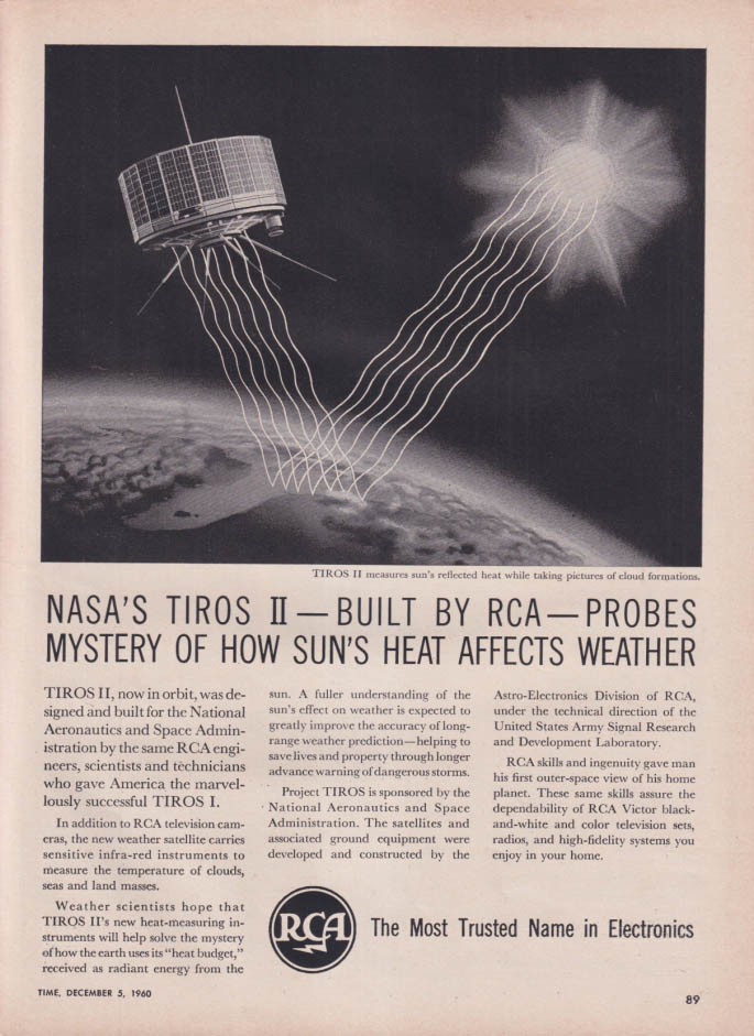 NASA Tiros II heat-measuring satellite: RCA ad 1960 T