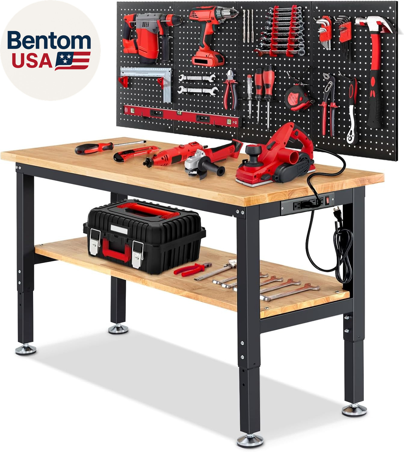 Adjustable Height Work Bench 60X 22 Workbench for Garage Work Table with under T