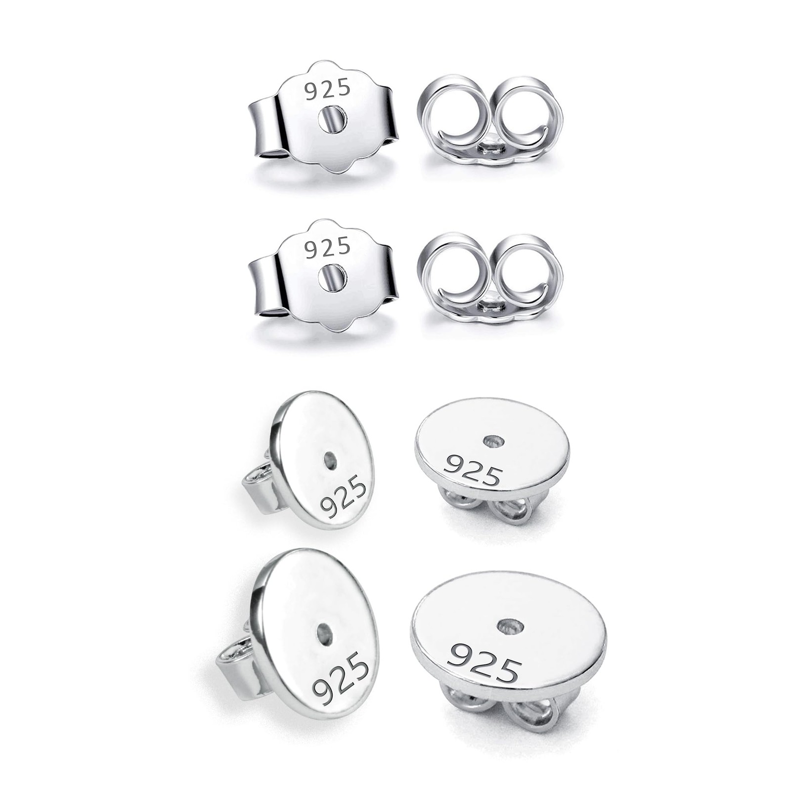 4Pairs 925 Sterling Silver Earrings Backs Replacements for Studs, Secure Earring