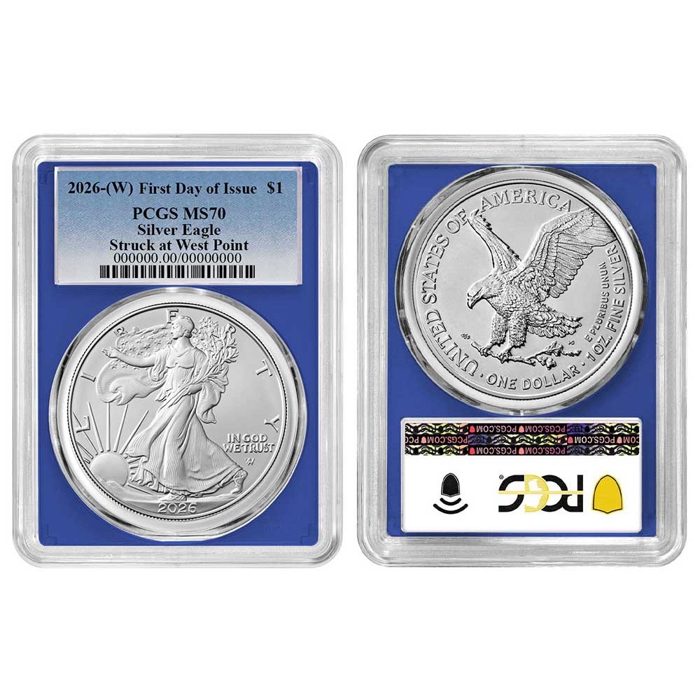 2026 (W) $1 1-oz American Silver Eagle PCGS MS70 FDOI Blue Label Blue Frame
