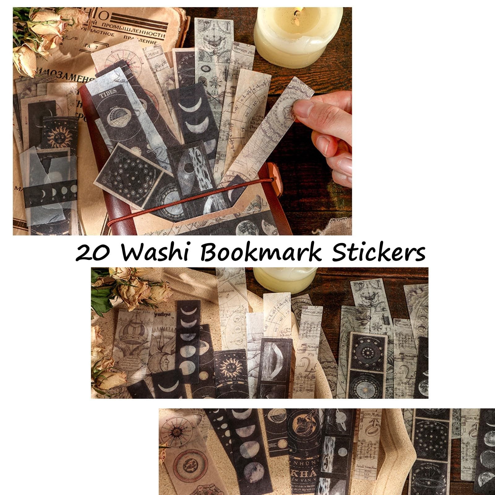 Vintage Aesthetic Scrapbook Supplies Kit with Paper, Stickers Dark4
