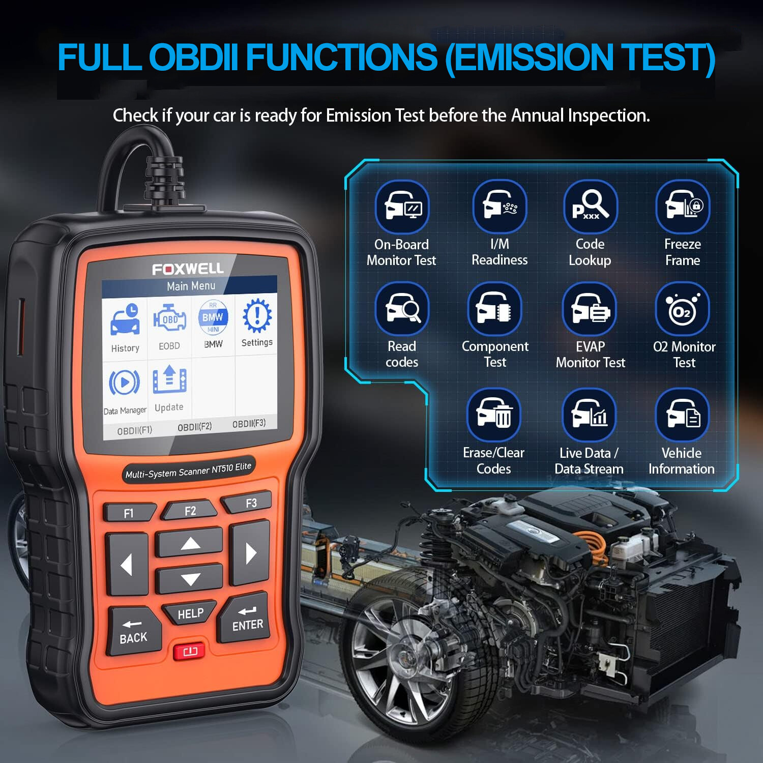 FOXWELL NT510 Elite Auto Diagnostic Tool OBD2 Bidirectional Scanner All Systems