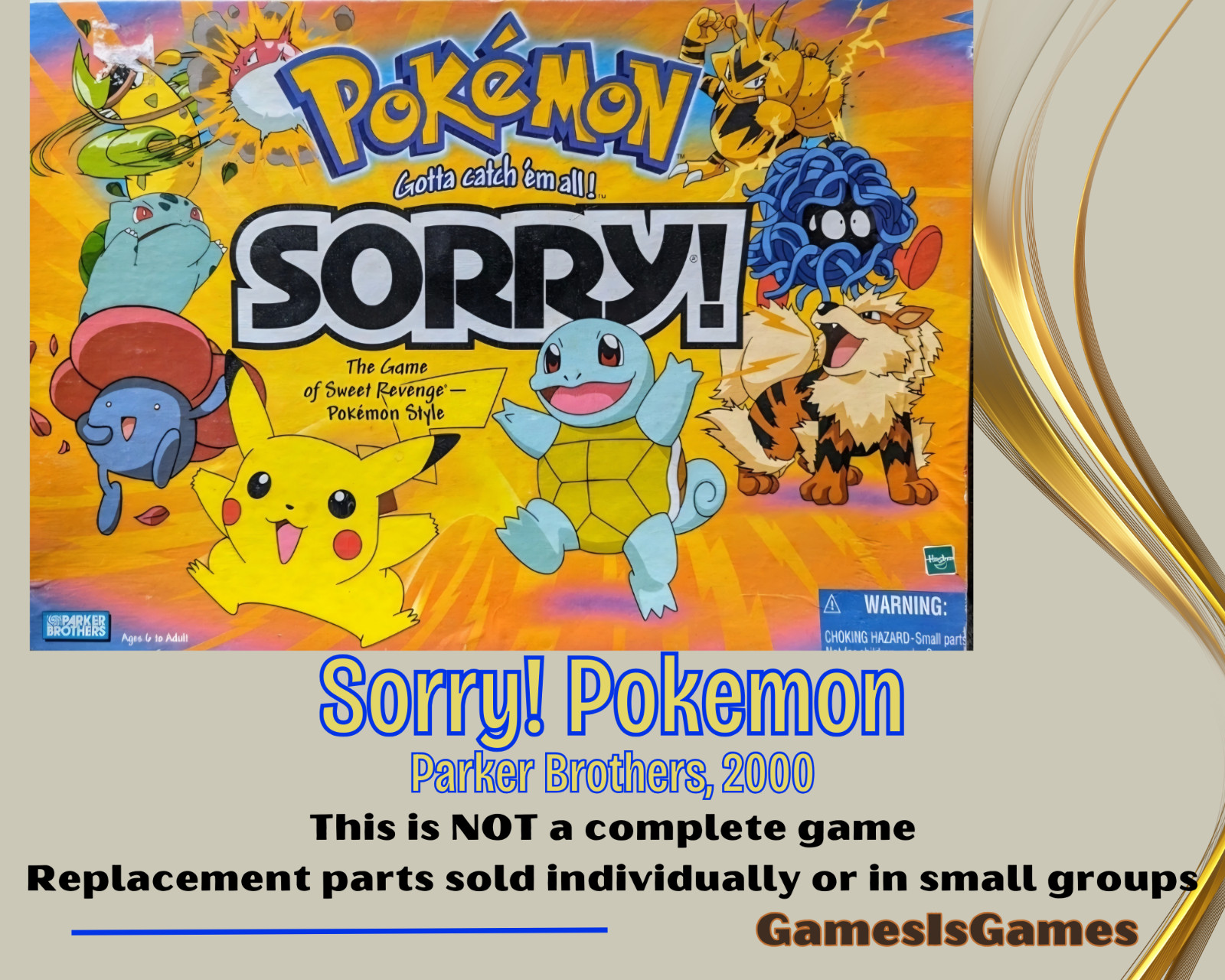 Board Game Parts: SORRY POKEMON, Parker Brothers, 2000, replacement pieces