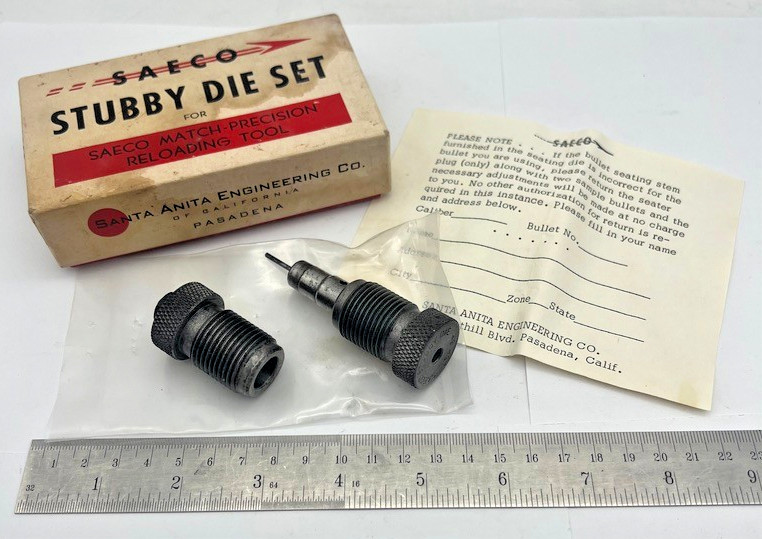 SAECO Stubby Die Set (2) Match Precision Reloading Tool 45 ACP Redding USA