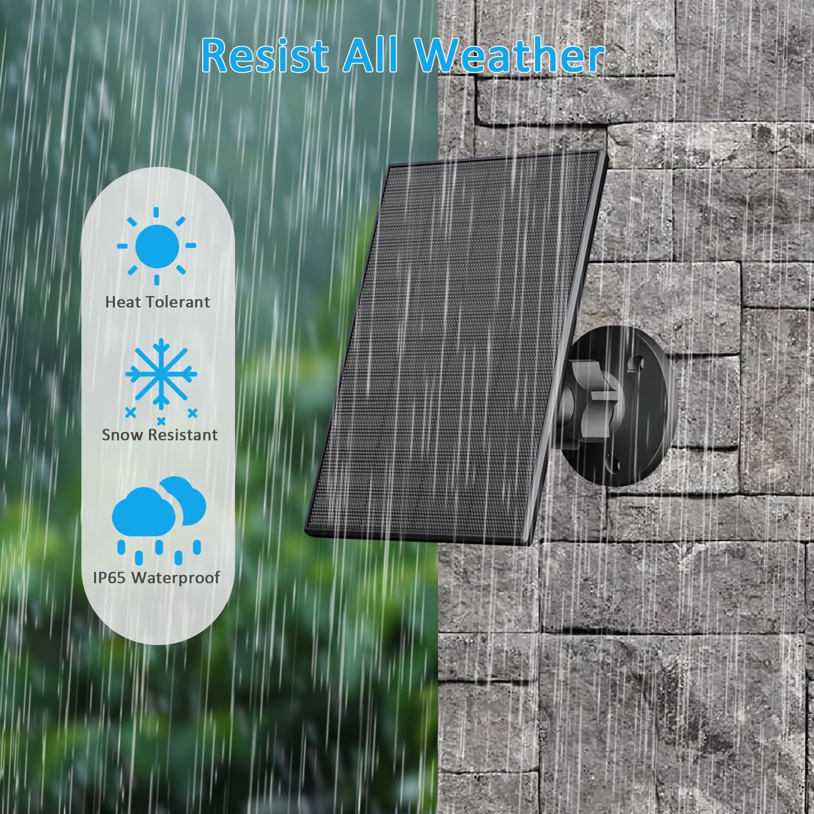 2W Solar Panel for Security Camera, USB/USB-C Charger, IP65 Waterproof, 360°