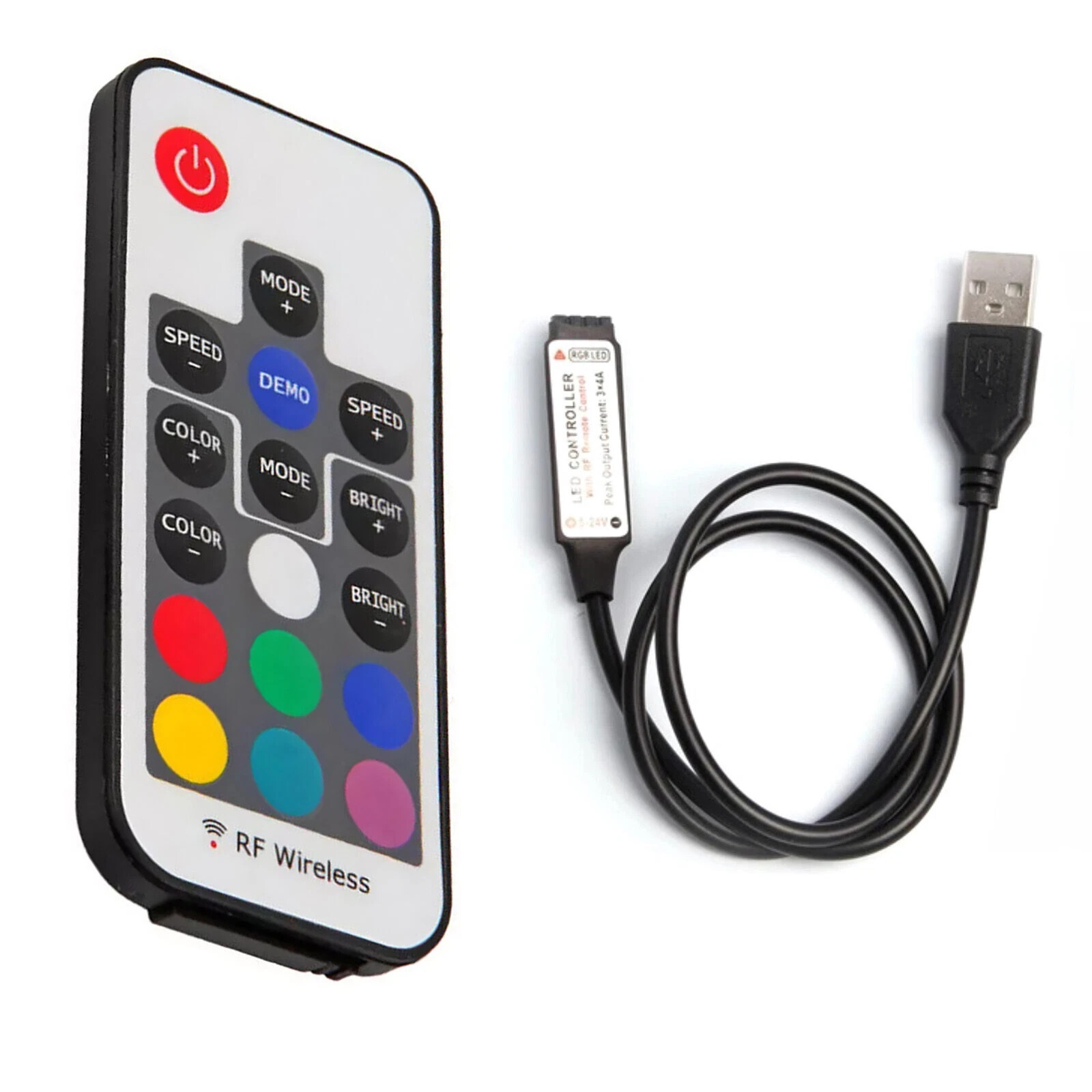 NEW RGB Led Strip Controller 17 Key RF Wireless Remote DC 5V-24V USB Connector