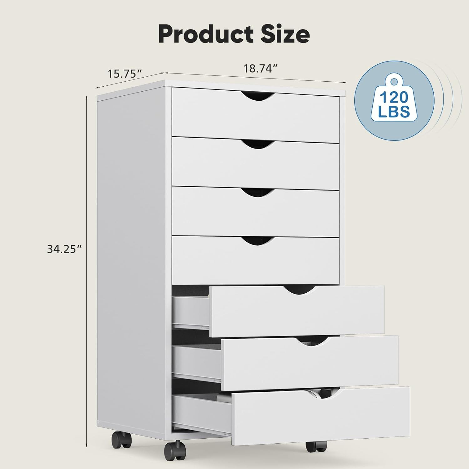 7 Drawer Mobile File Cabinet under Desk Storage Organization with Wheels Vertica