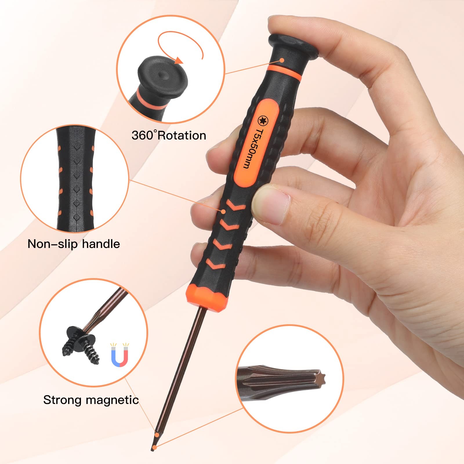 JOREST Single Precision Screwdriver, T5 Torx Security with a Spudger, Black