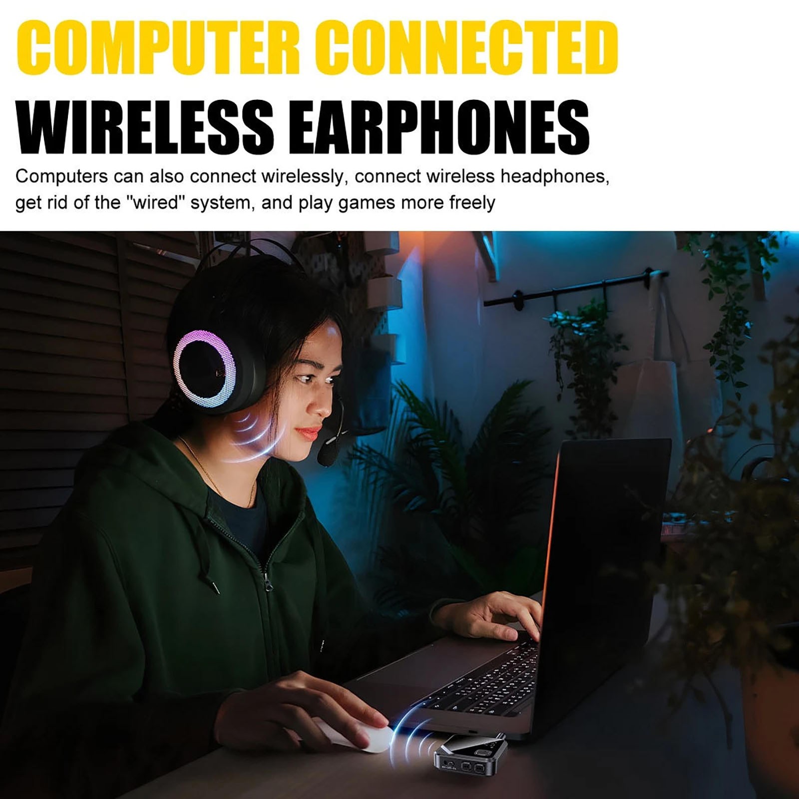 Bluetooth 5.4 Audio Adapter Transmitter Receiver with Hands-Free Mic AUX Jack