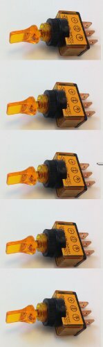 ILLUMINATED SPST TOGGLE SWITCH ON/OFF 20 AMP 12VDC COLOR (5 PACK, AMBER)