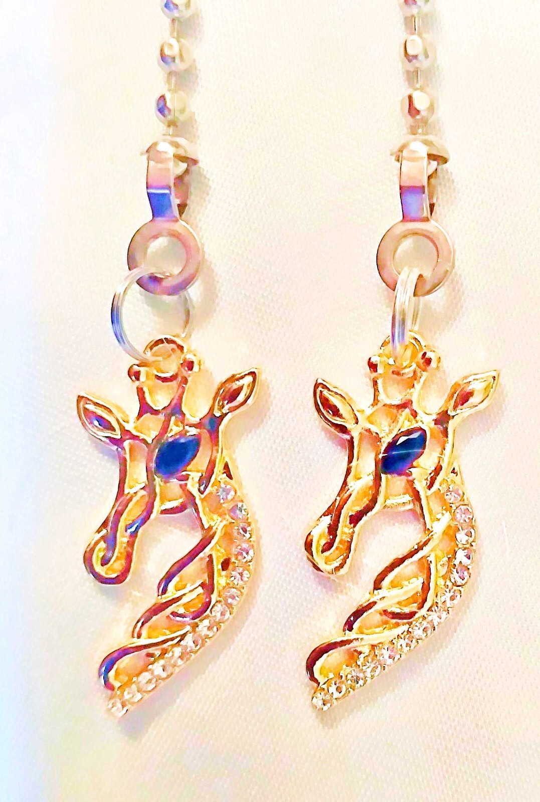 Set of Two ~ GIRAFFE Zoo Africa Gold-Tone Rhinestone Metal ~ Ceiling Fan Pulls