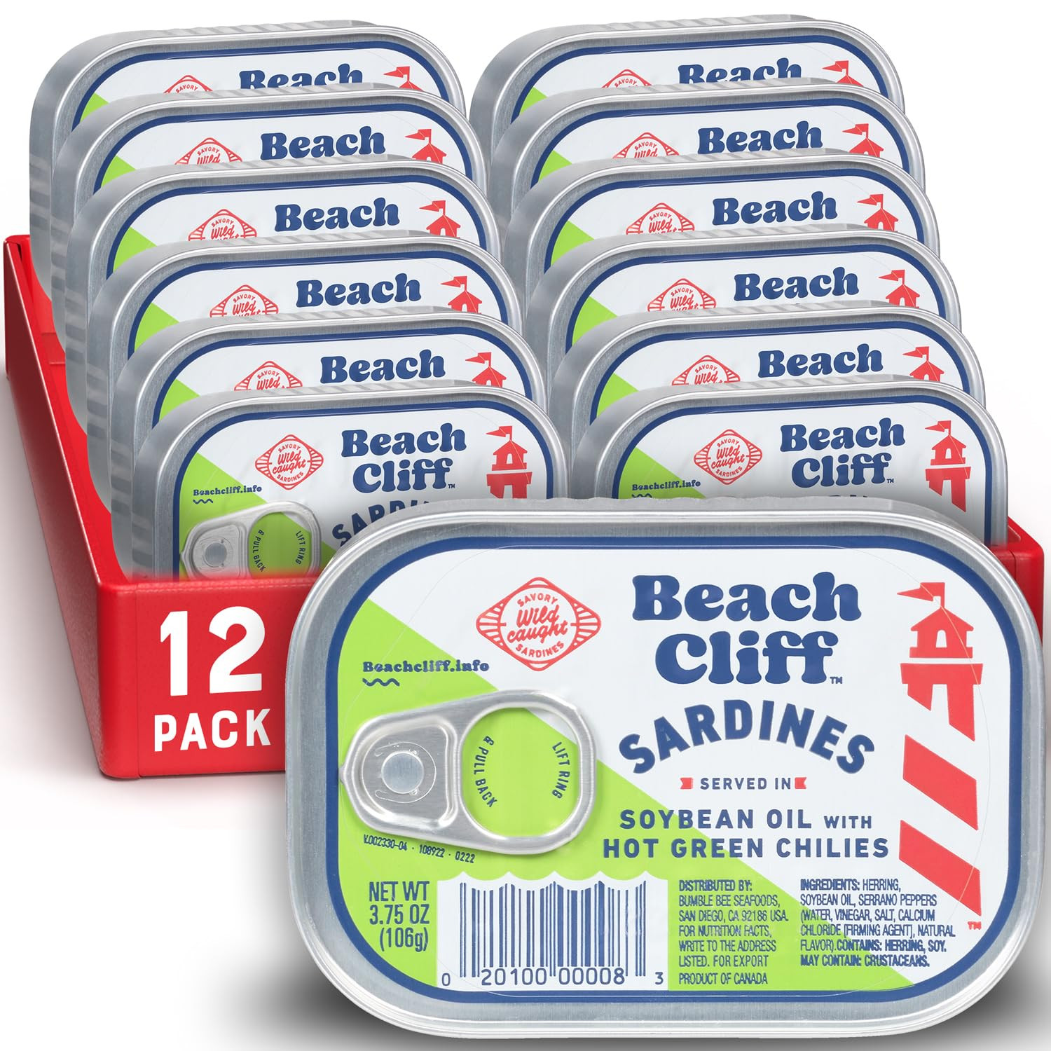 Wild Caught Sardines in Soybean Oil with Hot Green Chilies, 3.75 oz Can (Pack of