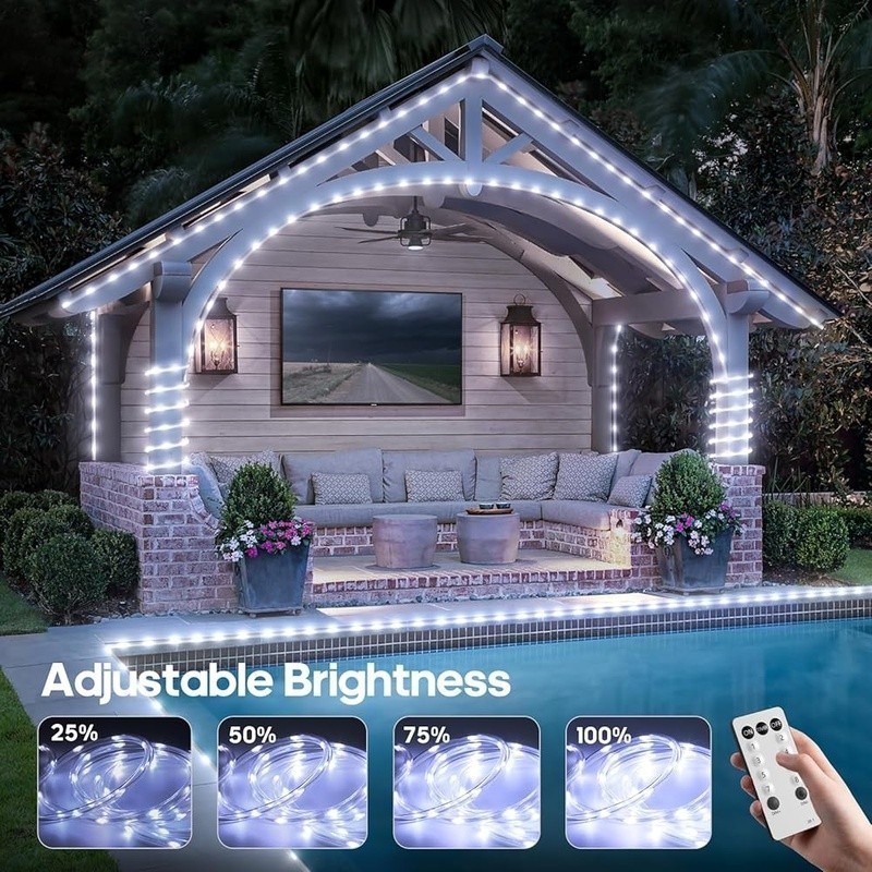 Flexible LED Rope Lights Waterproof Timer 8 Modes Dimmable Indoor Outdoor Decor