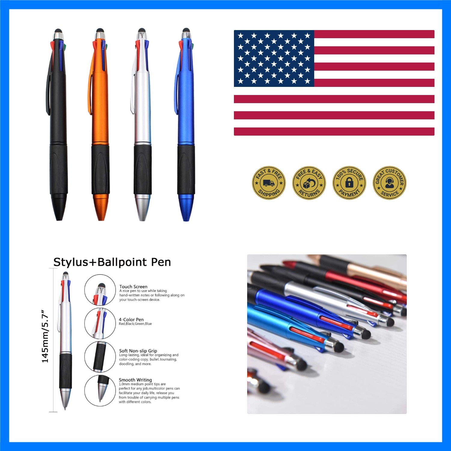 Stylus Pen for Touch Screen 4 Color in One Multi-colored Ballpoint Pens Mediu...
