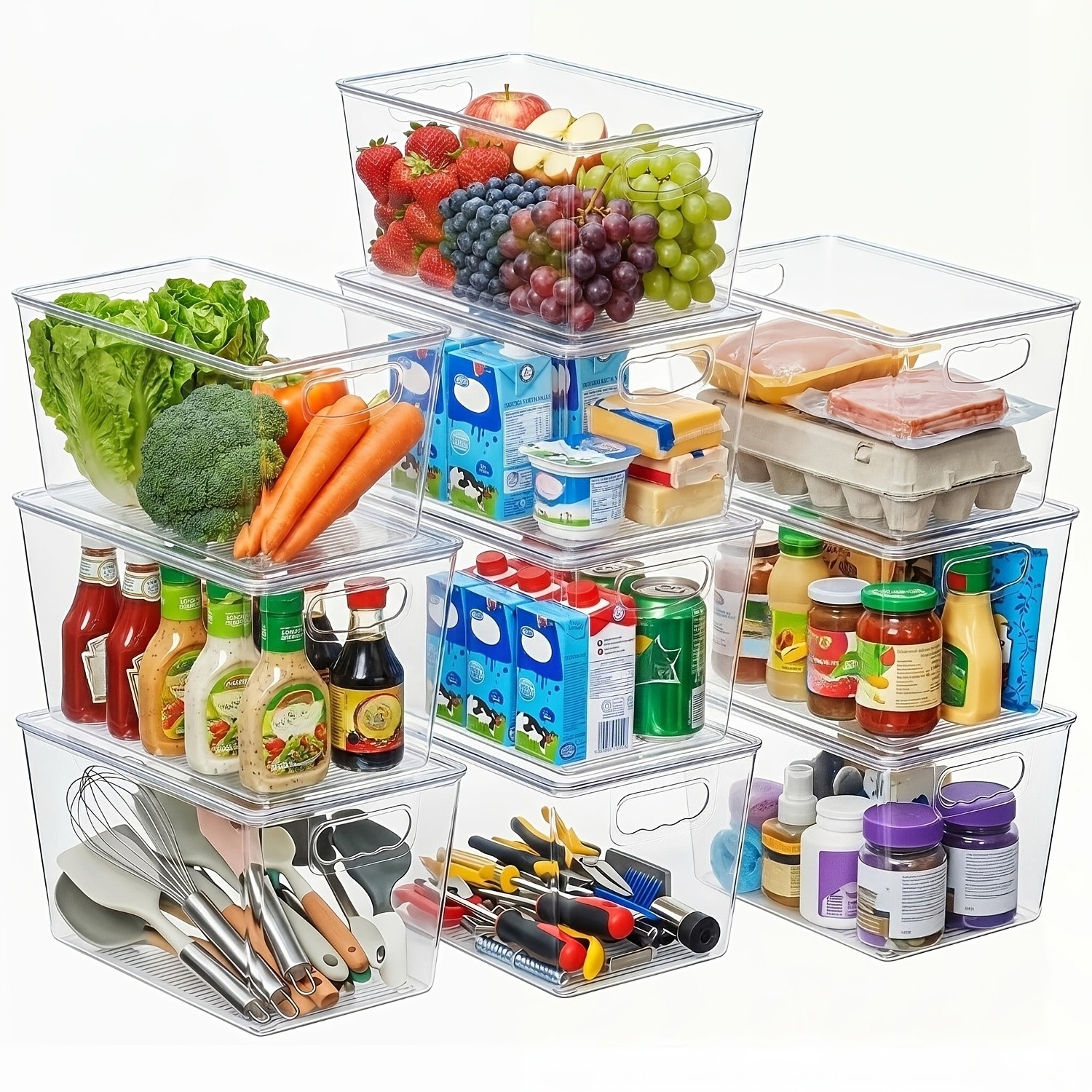 CHEFSTORY 10 Pack Clear Stackable Storage Bins With Lids