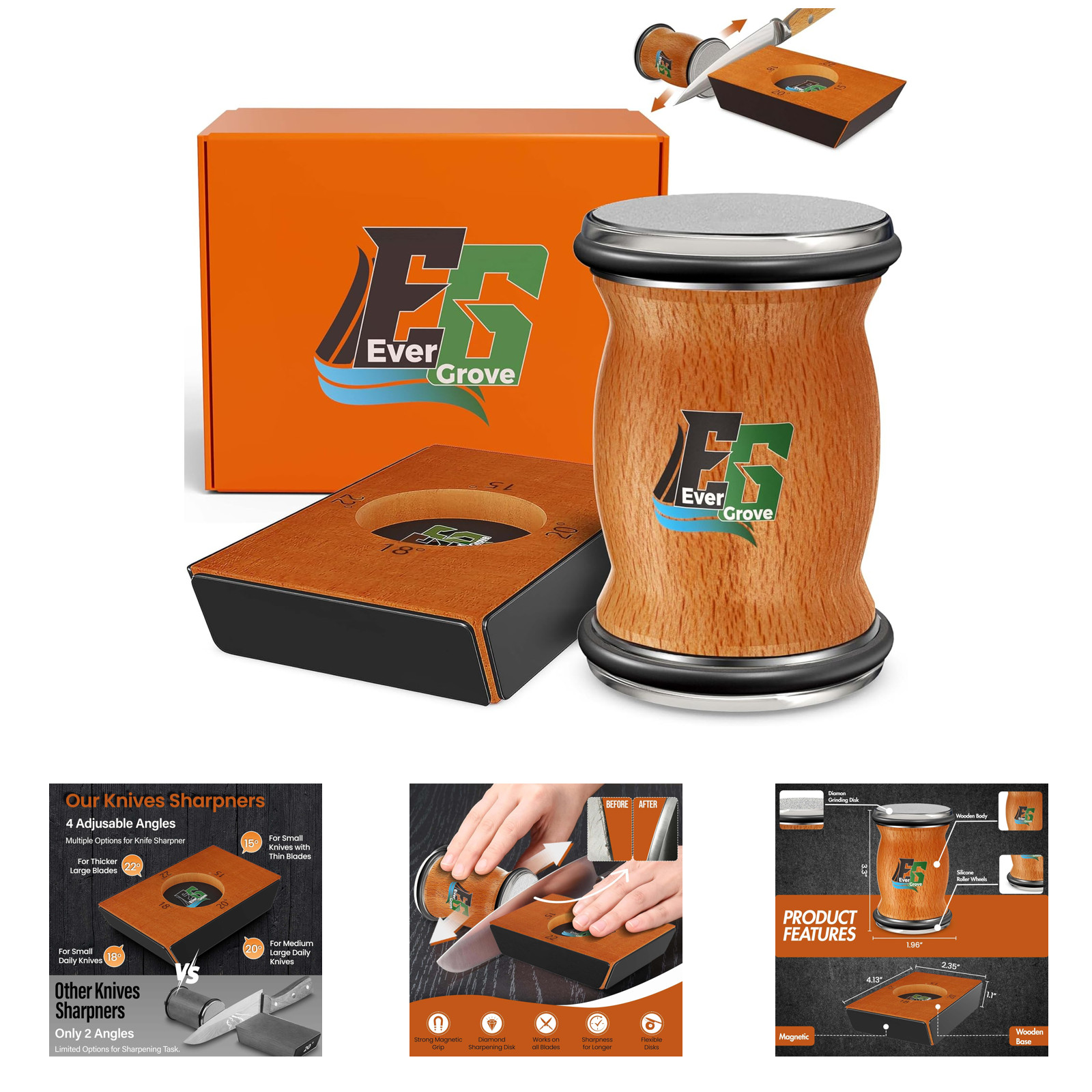 Knife Sharpener Tool, Diamond Ceramic Discs, Multi Angle Magnetic Support