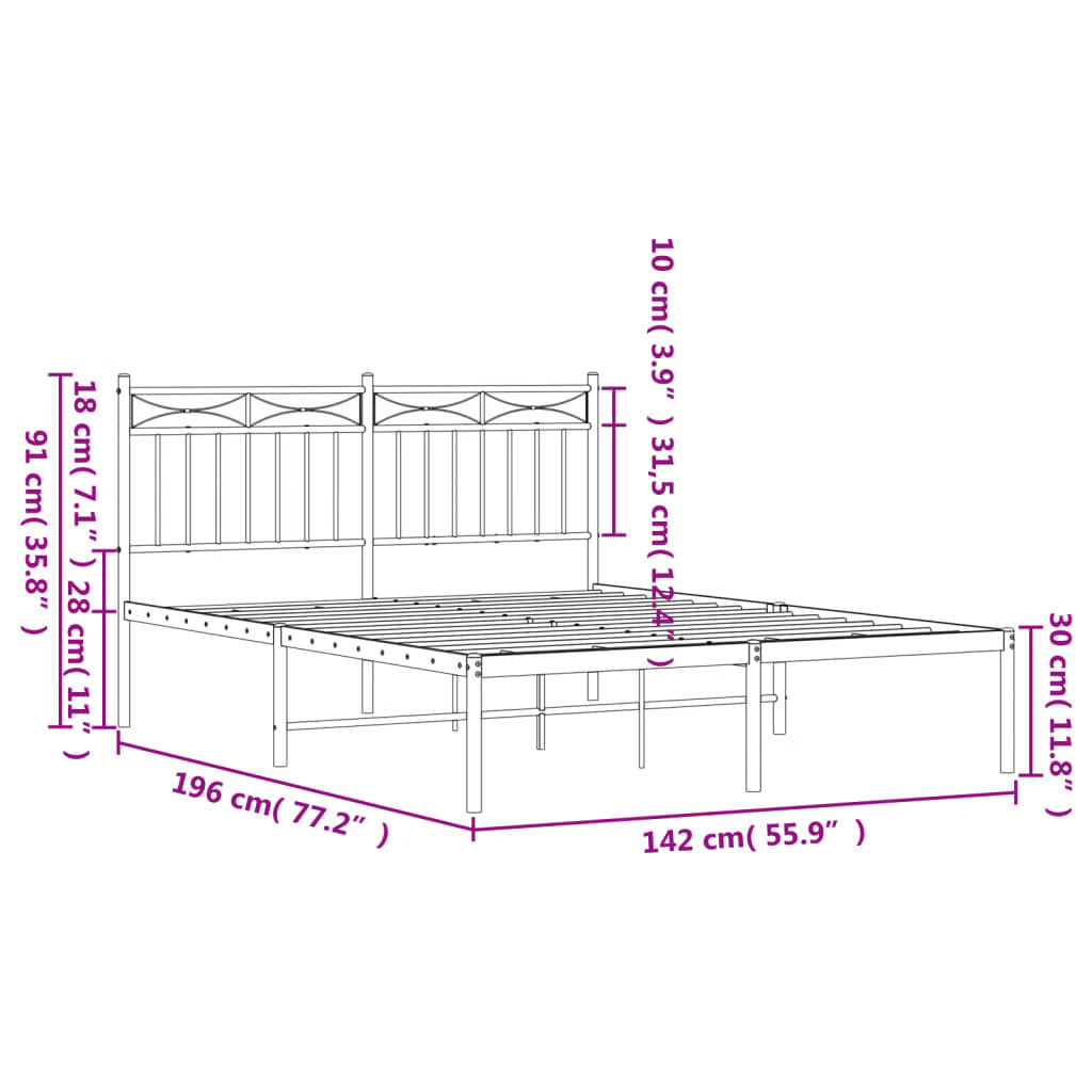 Bed Frame Black Steel Full Bed Frame Rectangular Traditional