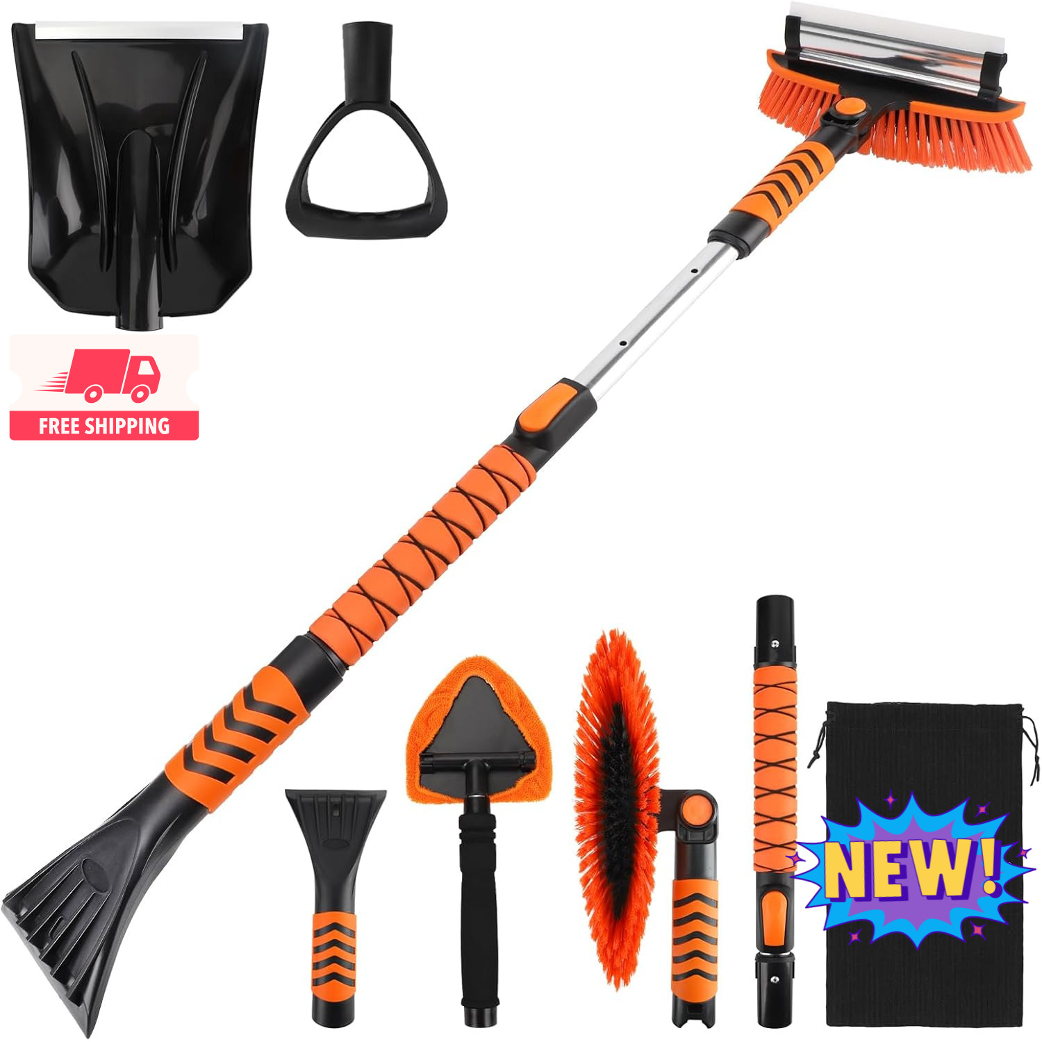 Cepillo de Nieve Extensible para Auto, Raspador de Hielo para Parabrisas, Kit Co