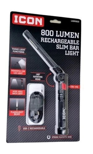 BRAND NEW ICON 800 Lumen LED Rechargeable Magnetic Folding Slim Bar Work Light