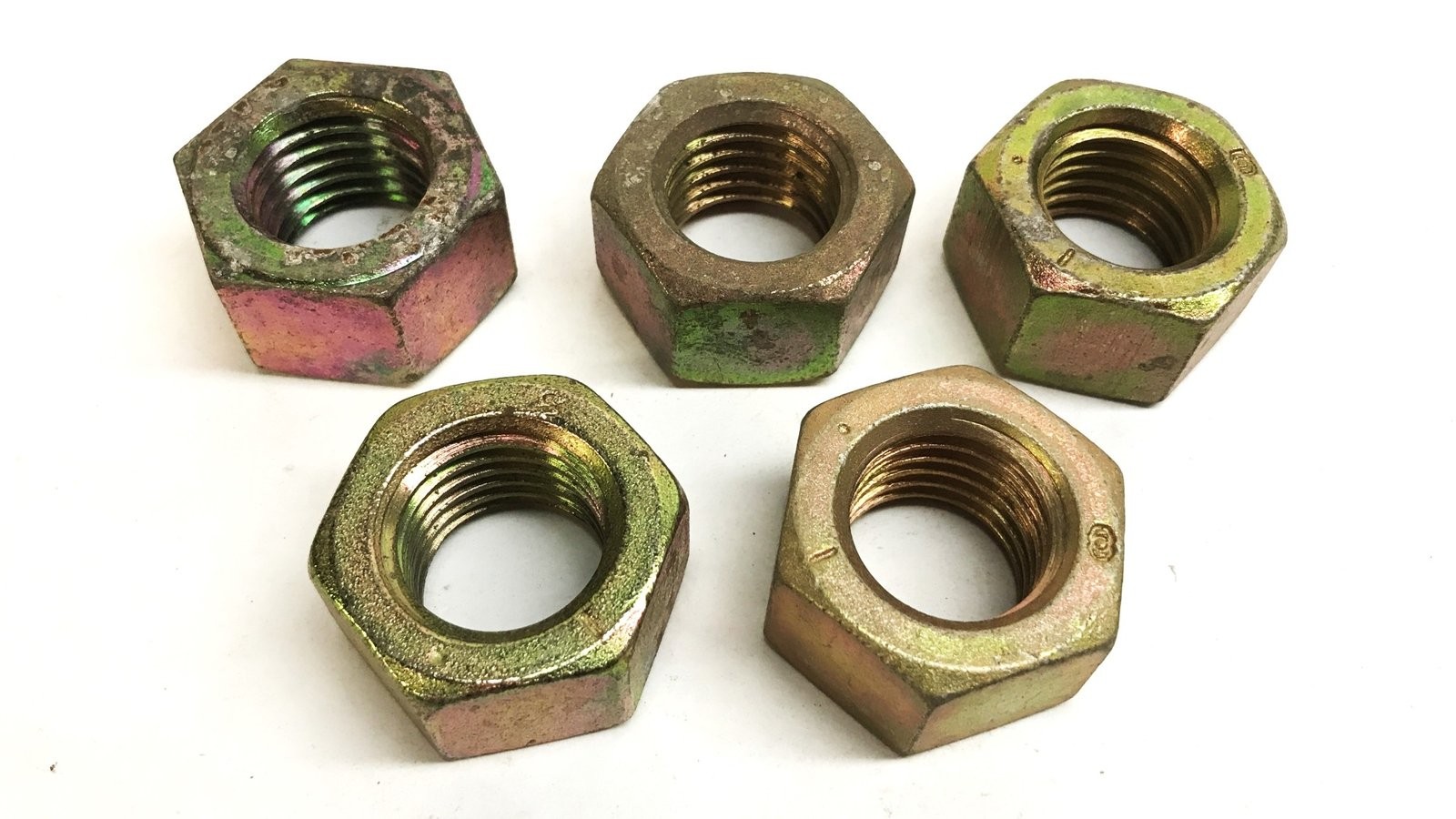 Unbranded 1 inch Yellow Zinc Plated Steel Hex Nuts [Lot of 5] NOS