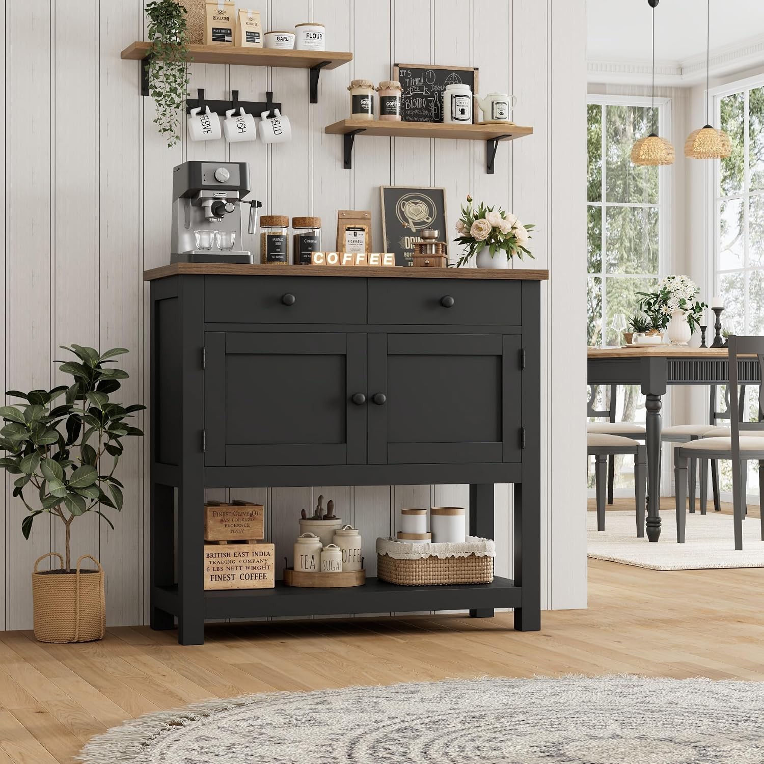 Farmhouse Console Table with Storage 35.4" W Entryway Table Black | Entry table