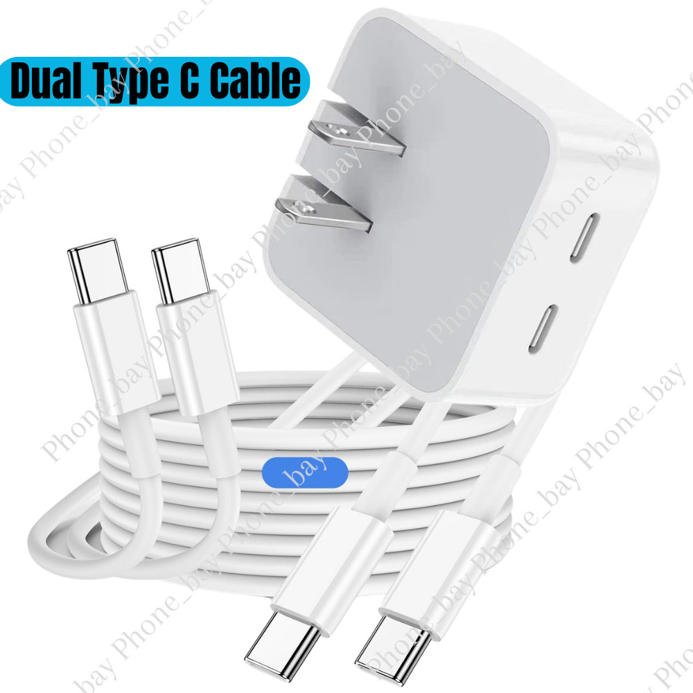 35W Dual PD Fast Charger Block USB C Type C Cable For Android iPhone 15 iPad Pro
