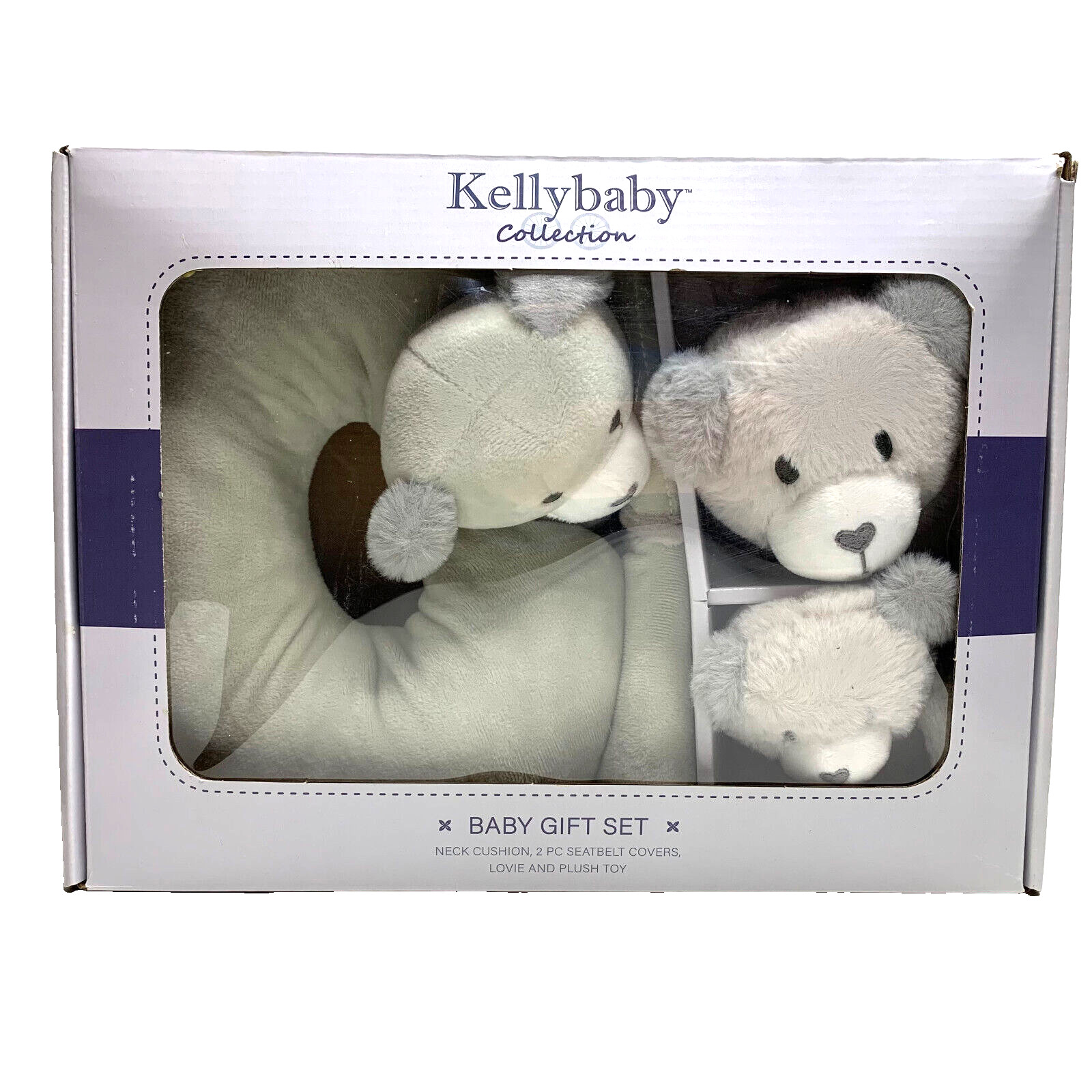 KellyBaby Gift Set Bear Neck Cushion Seatbelt Covers Plush Soft Toy Lovey Sealed