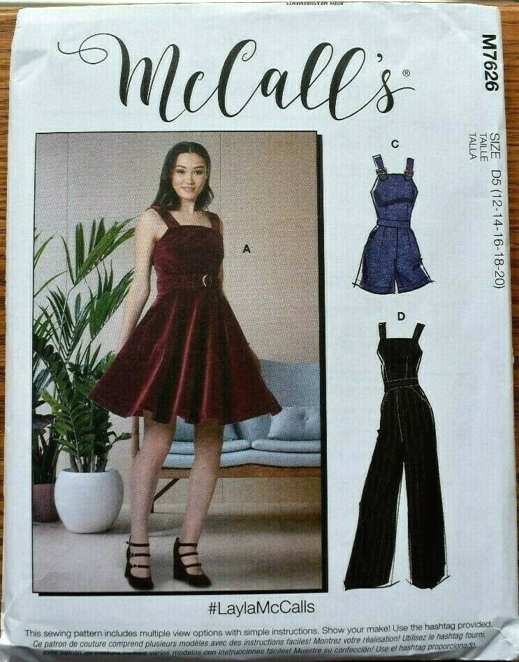 MCCALLS PATTERN 7626 DRESS JUMPSUIT ROMPER   MISSES SIZES  12 14 16 18 20  UNCUT