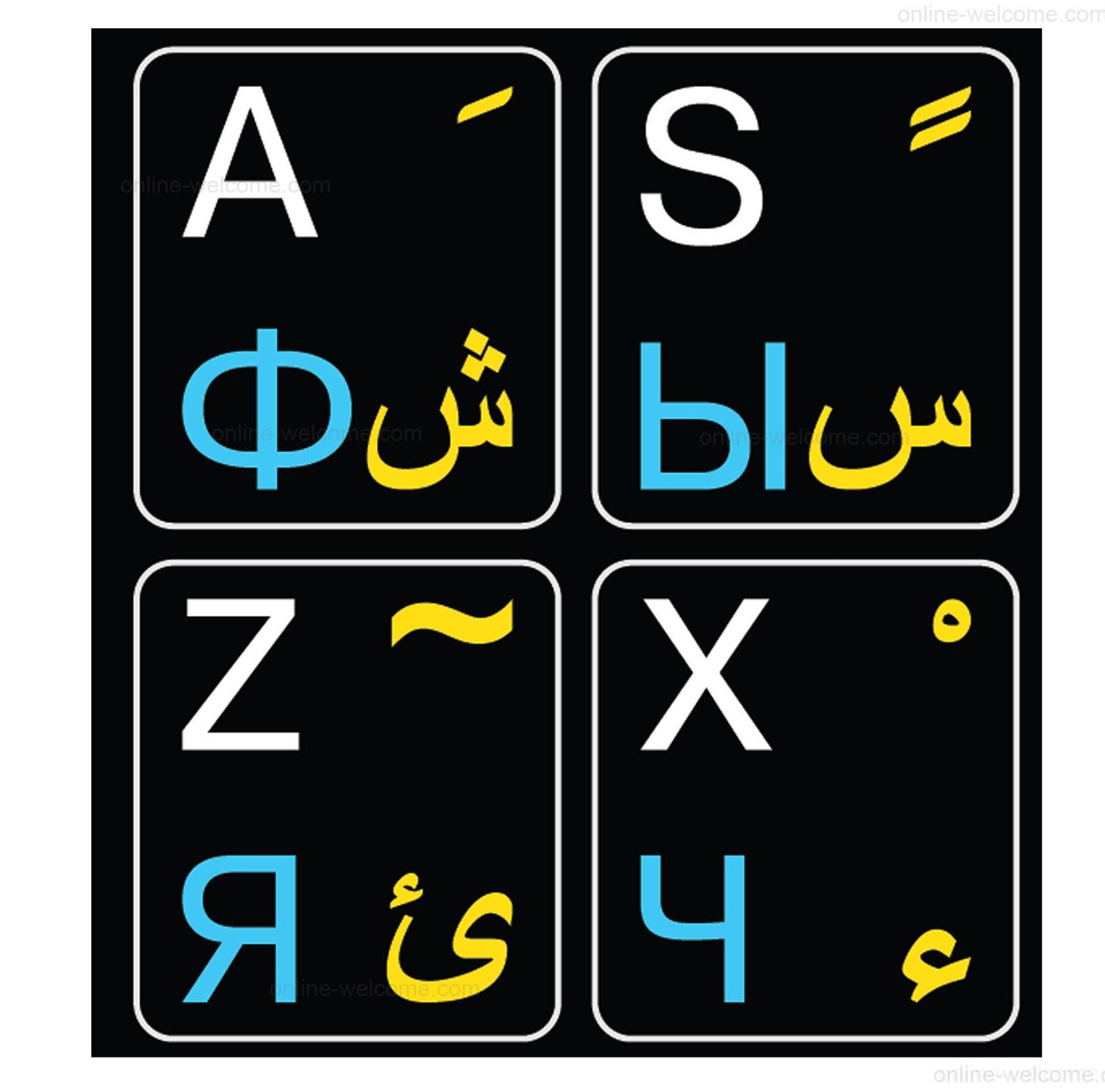 Arabic-Russian-English keyboard stickers black