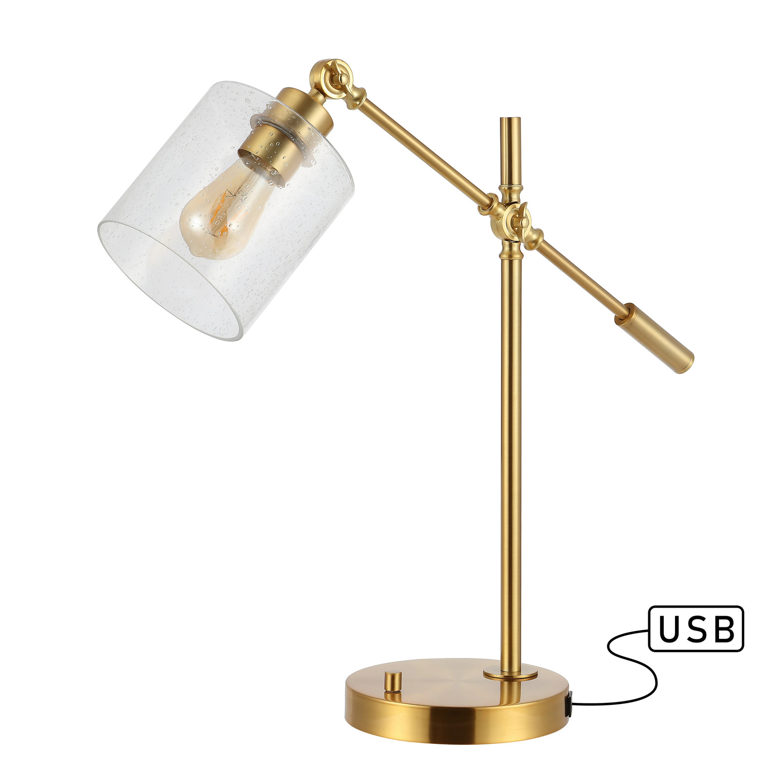 Jason Classic 23" Iron/Seeded Glass Adjustable Head Modern USB Charging LED...
