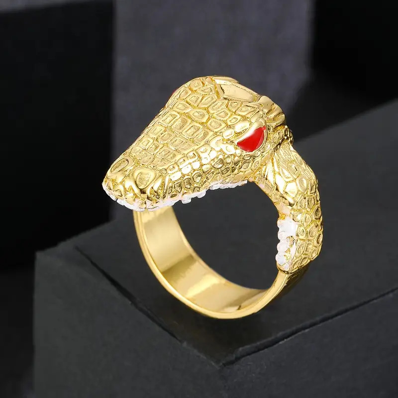 Crocodile Alligator Head Men’s Ring Gold Tone Over Copper Size 11 3/4 Hip-Hop