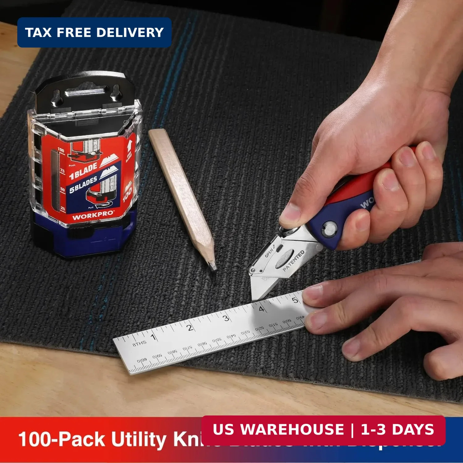 100-Pack Utility Knife Blades | Utility Blades Replacement with Dispenser, SK5 C